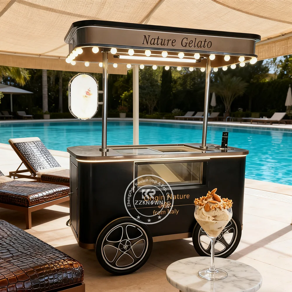 

Ice Cream Push Cart Food Cart Mobile Food Cart Ice Cream Display Case Street Vending Carts Outdoor Food Cart Kiosk