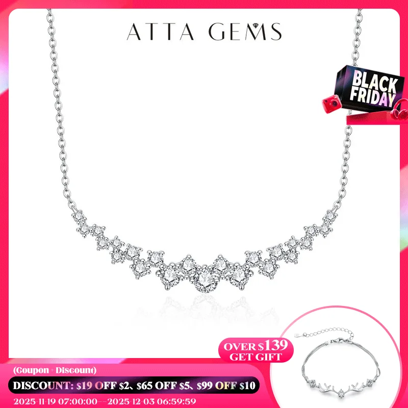 

ATTAGEMS D VVS1 Color Luxurly Moissanite Necklace for Women Silver 925 Yellow Gold Plated Pendant for Wedding Anniversary Gift