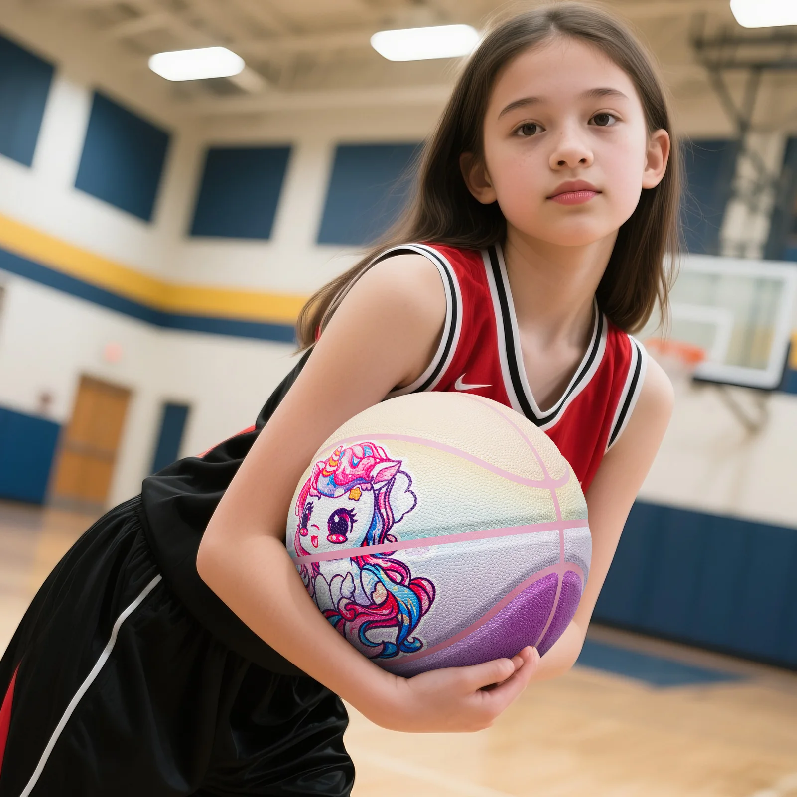 Kuangmi Unicorn Kids Basketball Size5 27.5", PU Leather Surface for Slip Resistance and Wear Resistance, Indoor/Outdoor,KMbb576