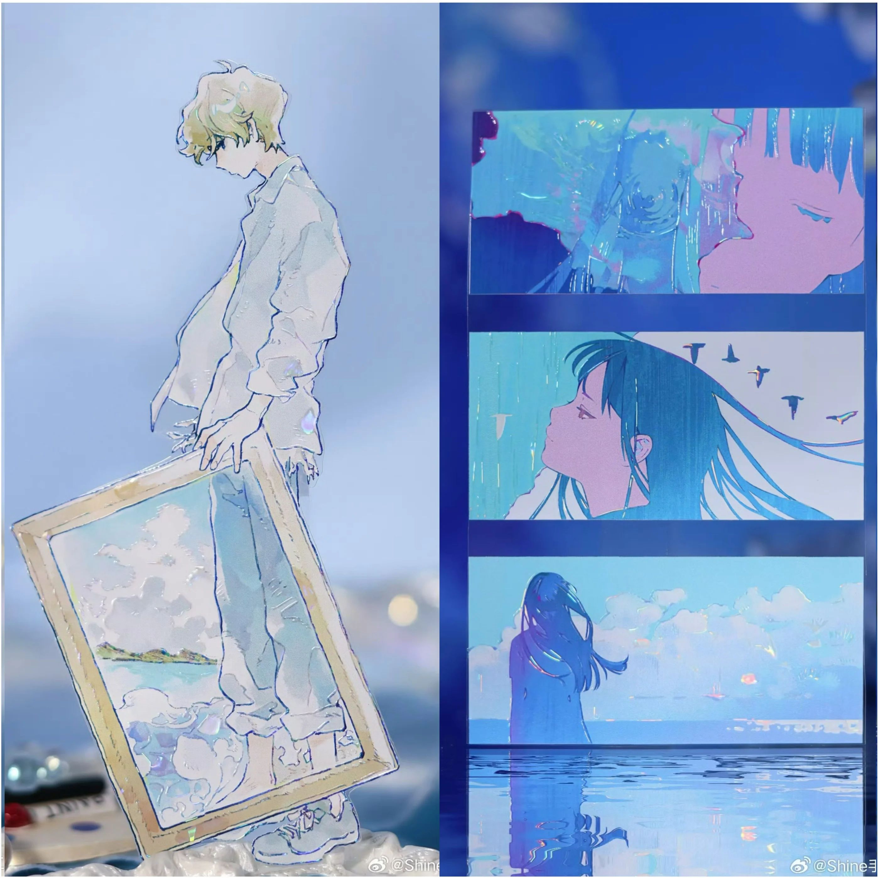 

Shine Blue Whispers Girls Boys Washi Tape Pet Shell Light Character Tape Atmosphere Journal