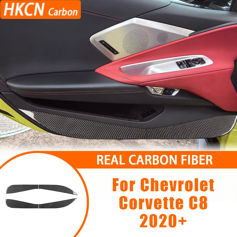 Car Accessories Carbon Fiber Interior Door Anti-kick Protector Panel Cover Trim Sticker Decals For Chevrolet Corvette C8 2020—up