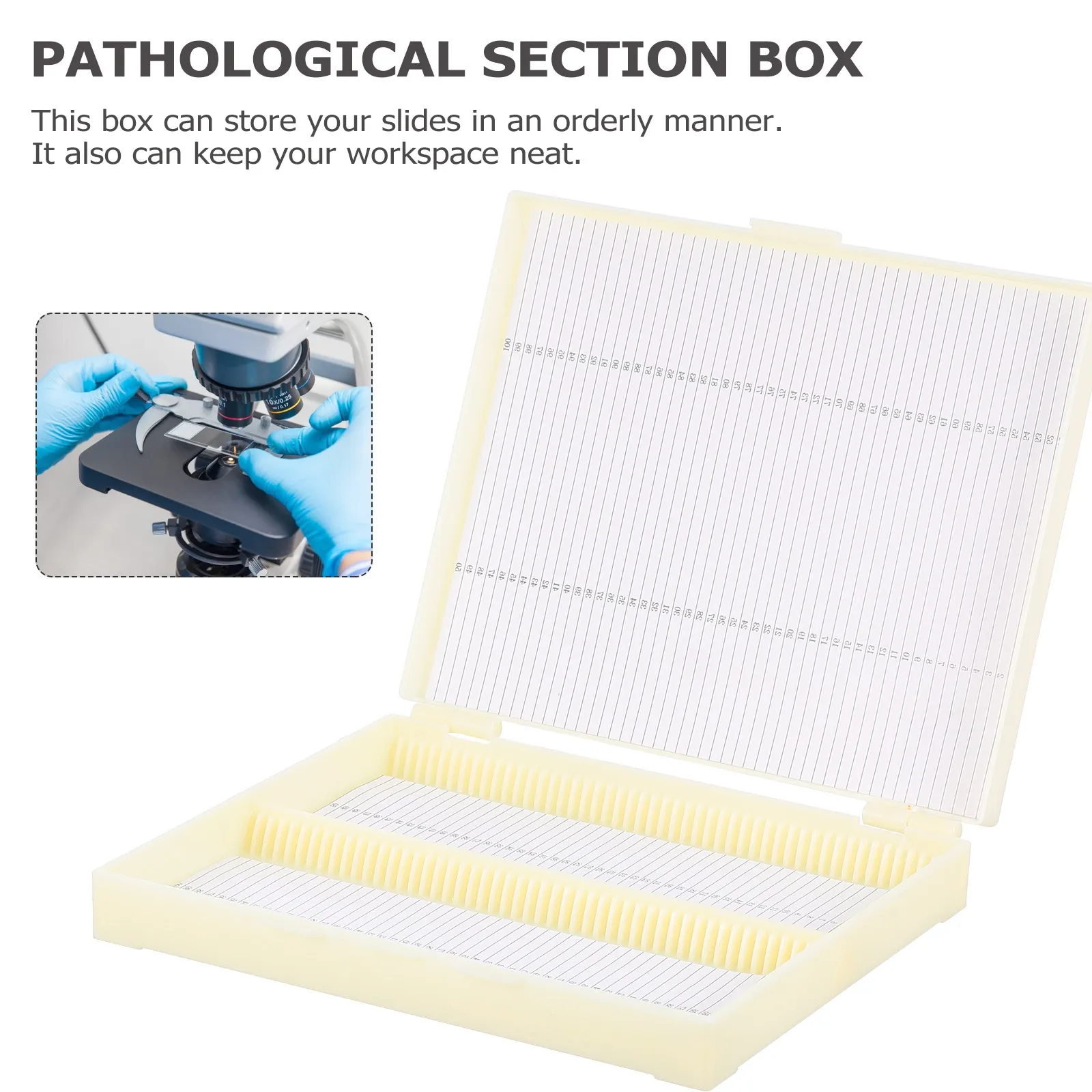 2Pcs Slide Storage Holder Microscope Professional Lab Grade ABS Plastic with Numbered Compartments Stackable Buckle