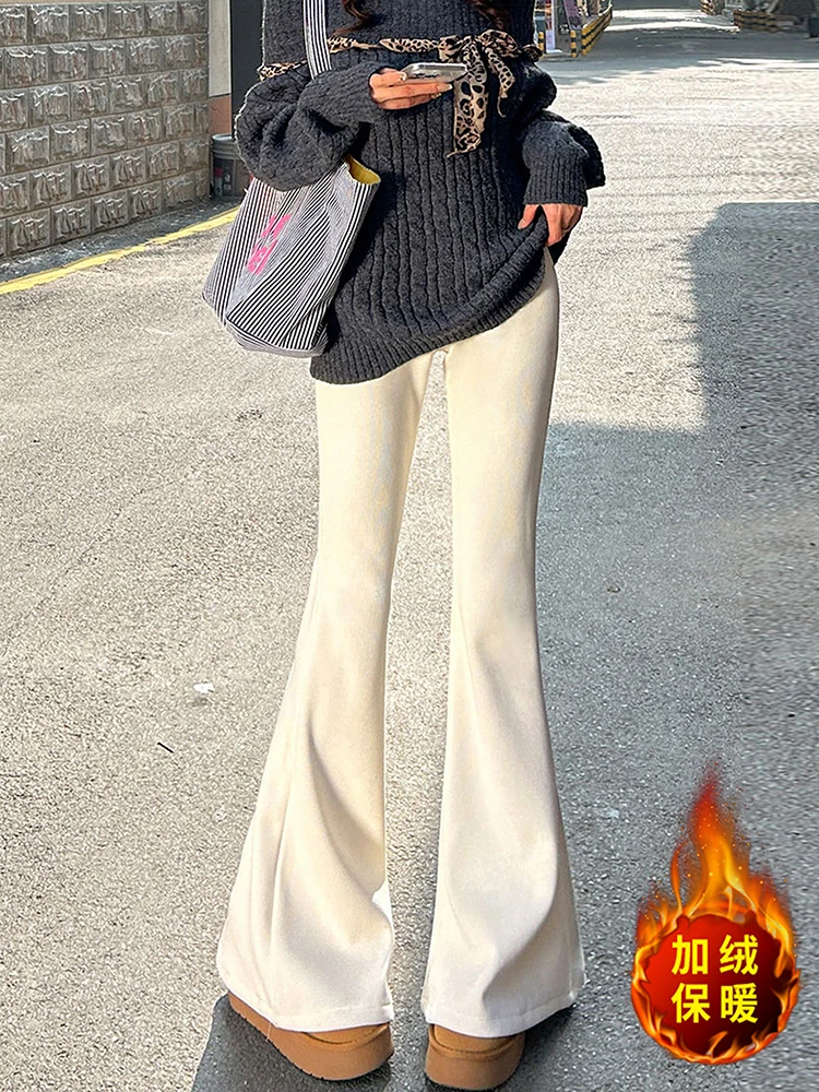 

Женские узкие узкие брюки с высокой талией на осень/зиму 2025, однотонные брюки с утолщенными брюками с микроподтяжками