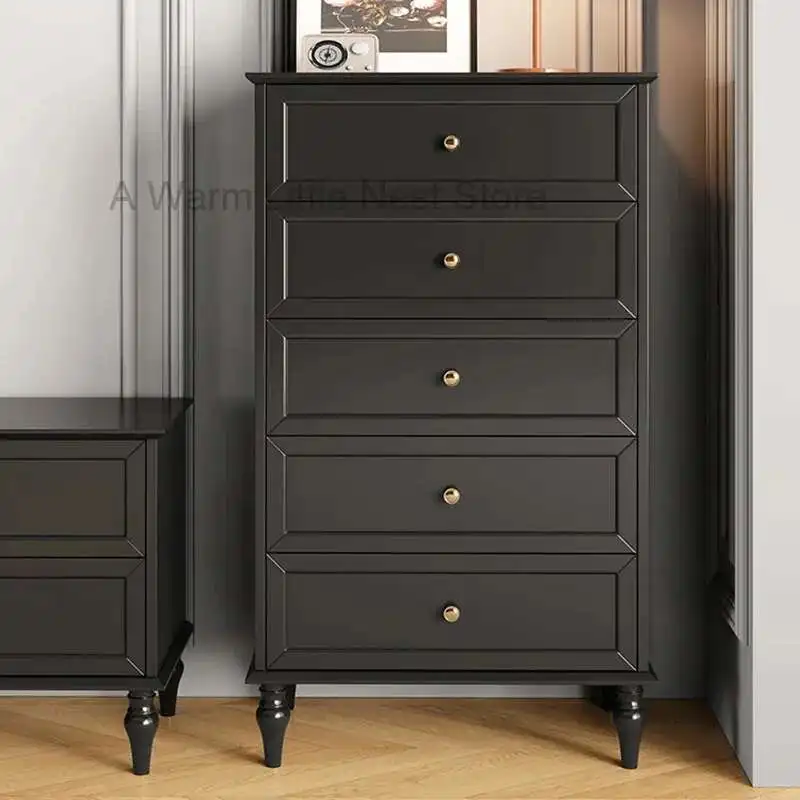 

French Morden Cabinets Living Room Vintage Black Wooden Comfortable Chest Of Drawers Storage Organizer Komoda Corner Furniture