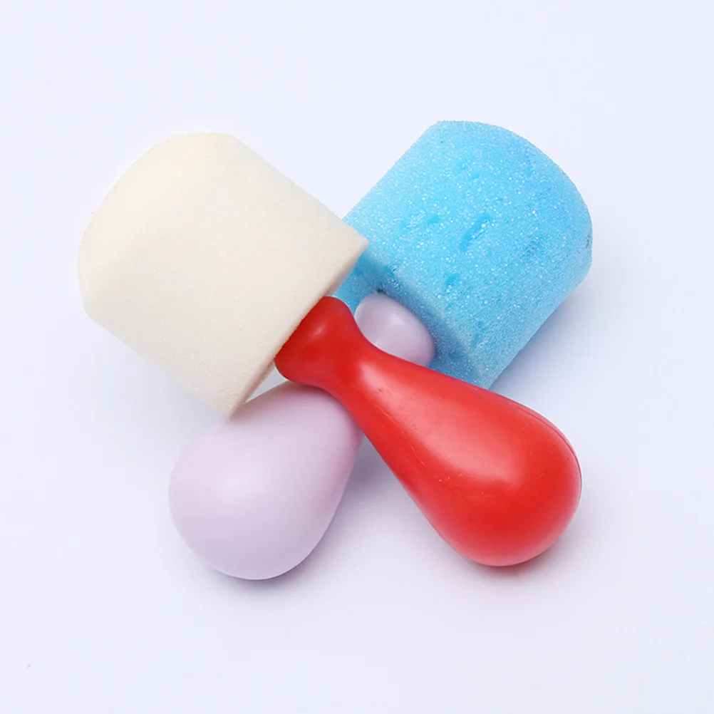 

4pcs Sponge Brushes Painting Tools Kids Doodle Spherical Seals Graffiti Toy Set Plastic Handle Round Brushes Art Supplies Safe