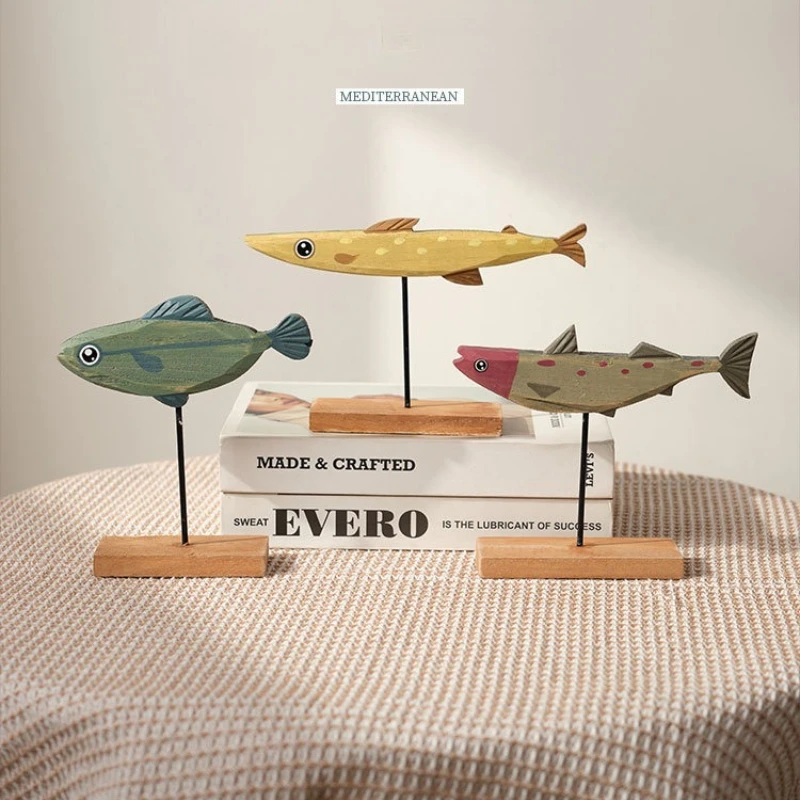 

Nordic Colorful Wooden Fish Statue Wood Style Creative Ornament Handmade Decoration Desktop Living Room Decoration Gift