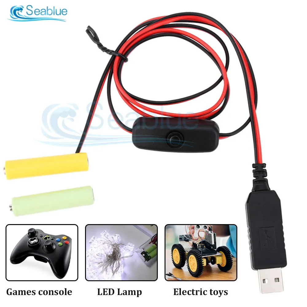 Universal USB 5V to 3V 4.5V 6V AA AAA LR6 Battery 3V AAA Battery Eliminator USB Power Supply Cable with Switch