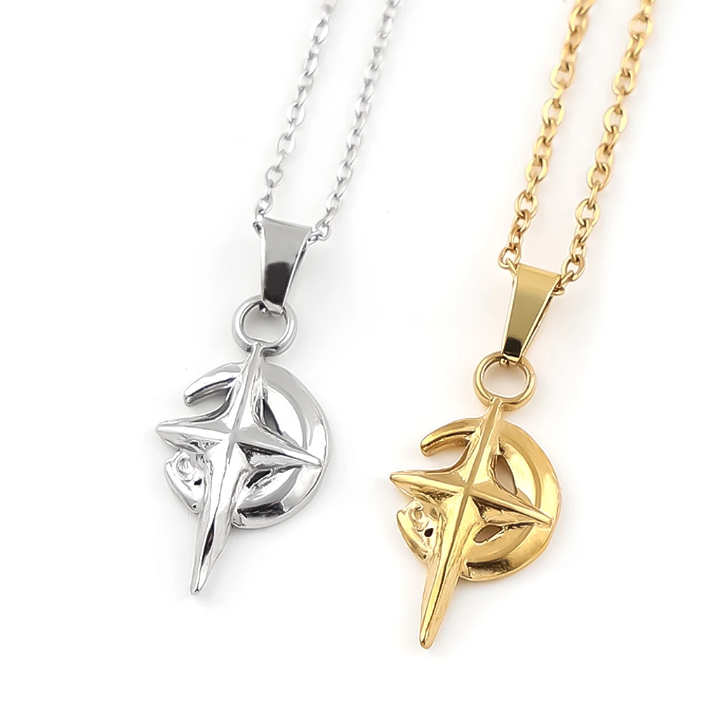 

Minimalist Crescent Moon North Star Cross Pendant Necklace for Women Men Stainless Steel Gold Color Sweet Y2K Chain Jewelry