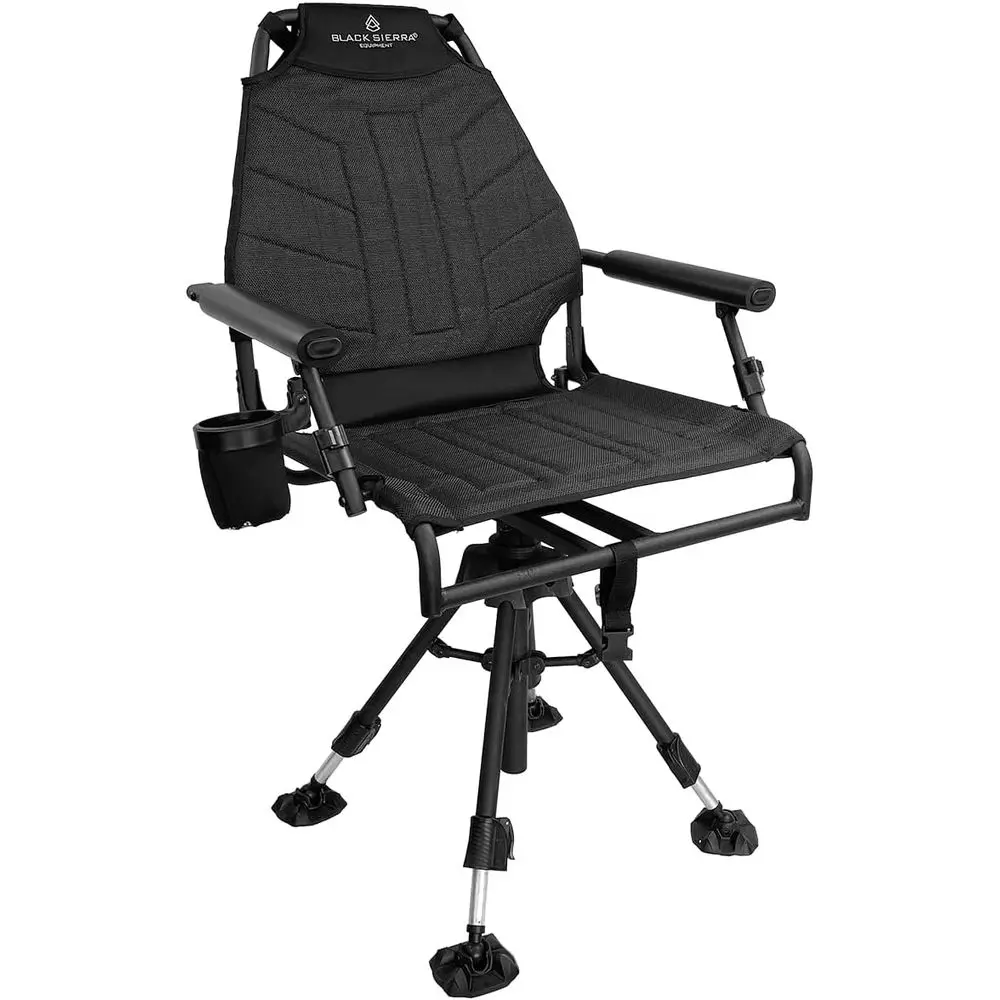 

360° Swivel Hi-Line Mesh Sling Chair with Ergonomic Backrest, 350 lbs Capacity, Collapsible Armrests, Adjustable Legs for Comfor