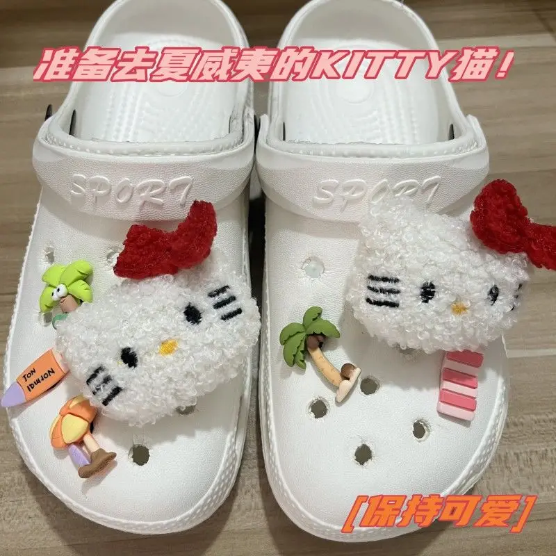 Sanrio black skin Hello Kitty crocs shoe buckle Hawaii KT cat kawaii shoe flower Creative DIY Accessories gift boys and girls