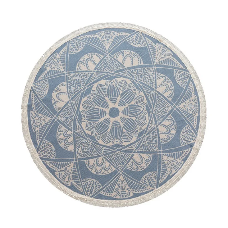 Circular household printed carpet, cotton thread woven living room breathable floor mat, simple lace decoration, homestay bedsid