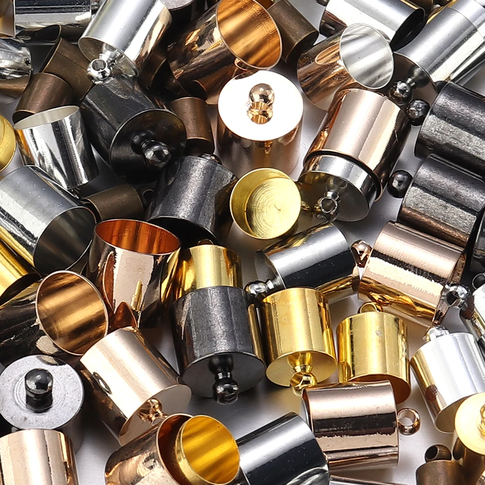 20-50pcs/lot 2-14mm Metal Crimp End Caps Leather Cords End Tip Beads Caps Plated Gold Clasps DIY Jewelry Making Finding Supplies – Detail 5