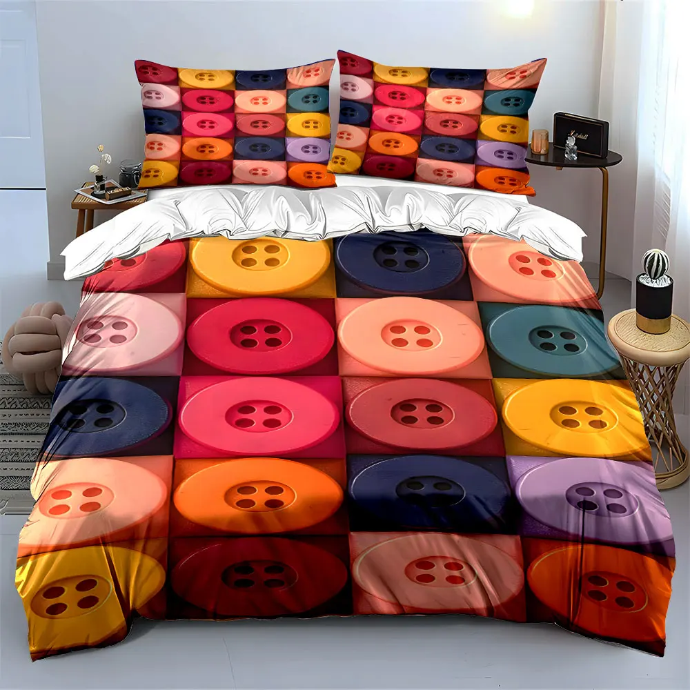 Colorful buttons neatly arranged Print Bedding Set 1 Duvet Cover 2 Pillowcases for Adult and Children Luxury Gift Full Size