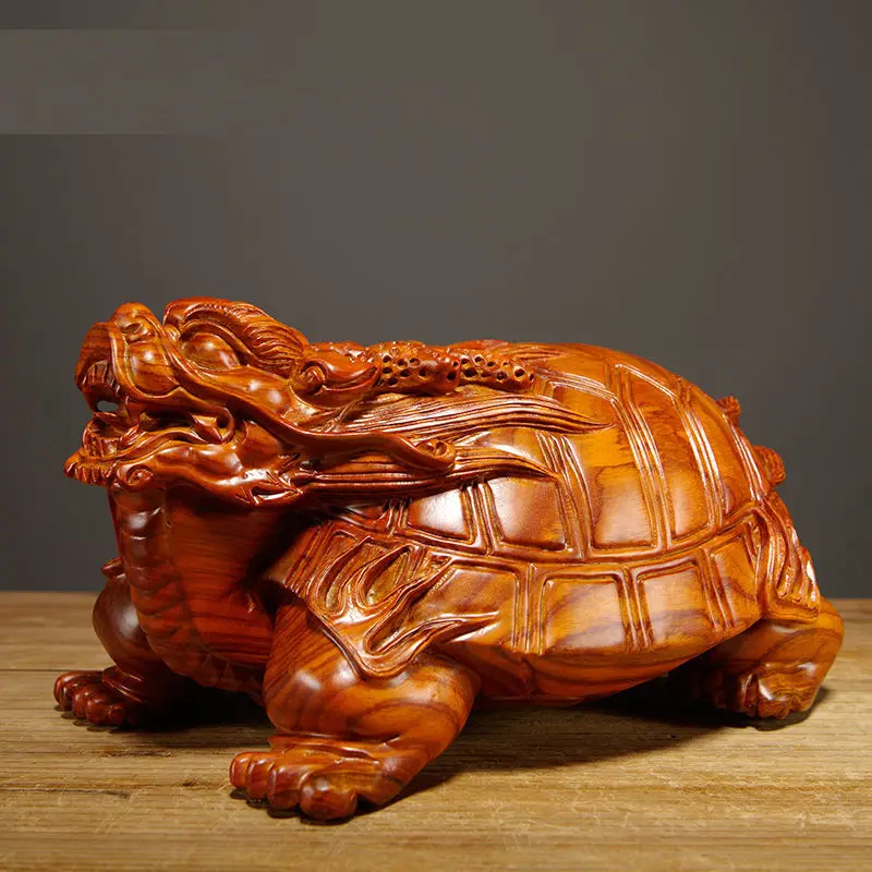 Ebony Wood Carving Dragon Turtle Ornaments Solid Wood Rui Beast Carving Feng Shui Zhaocai Town House Redwood Crafts  Decoration