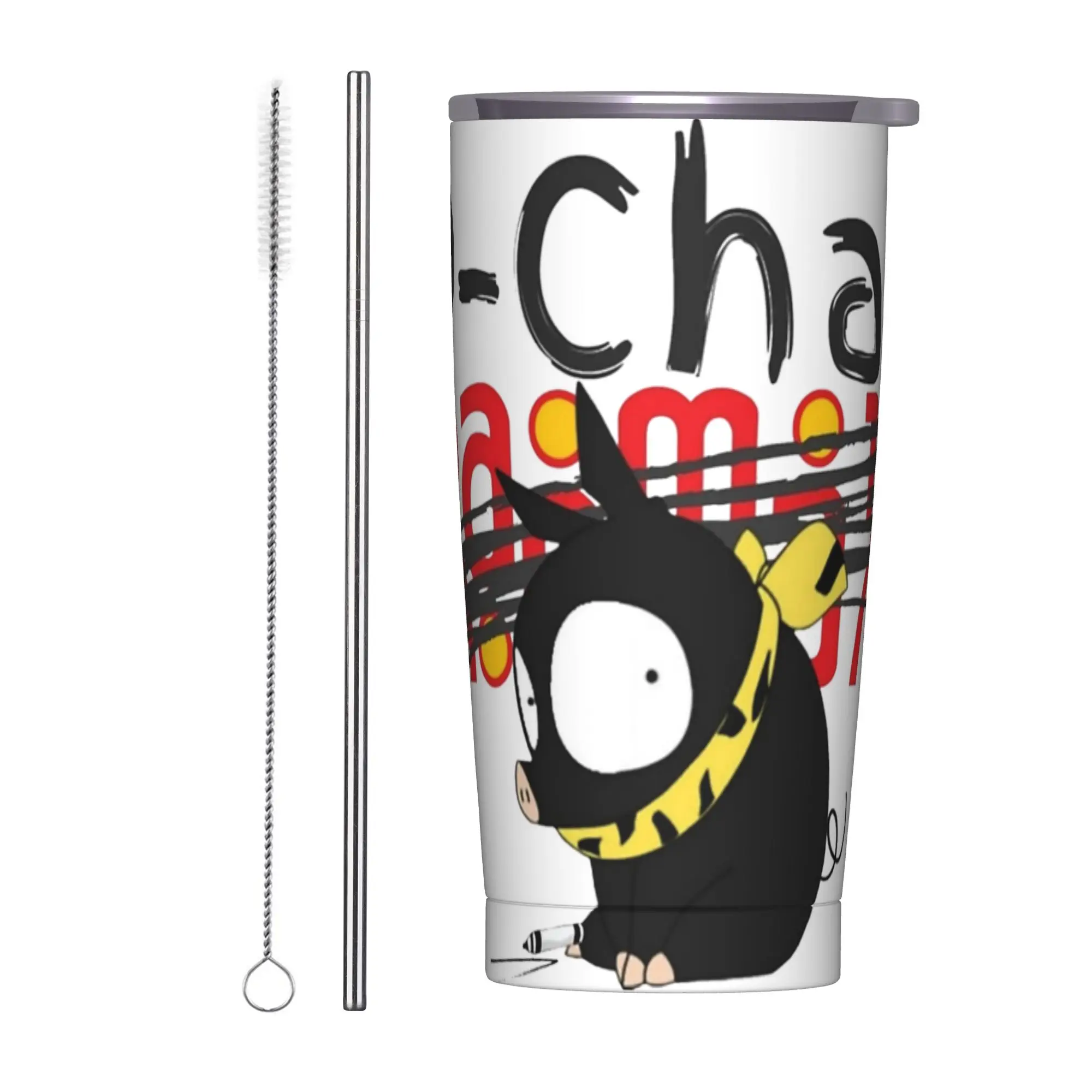 P-Chan Ranma Logo Insulated Tumbler with Straws Anime Manga Stainless Steel Coffee Mugs Office Home Hot Cold Drinks Cup, 20oz