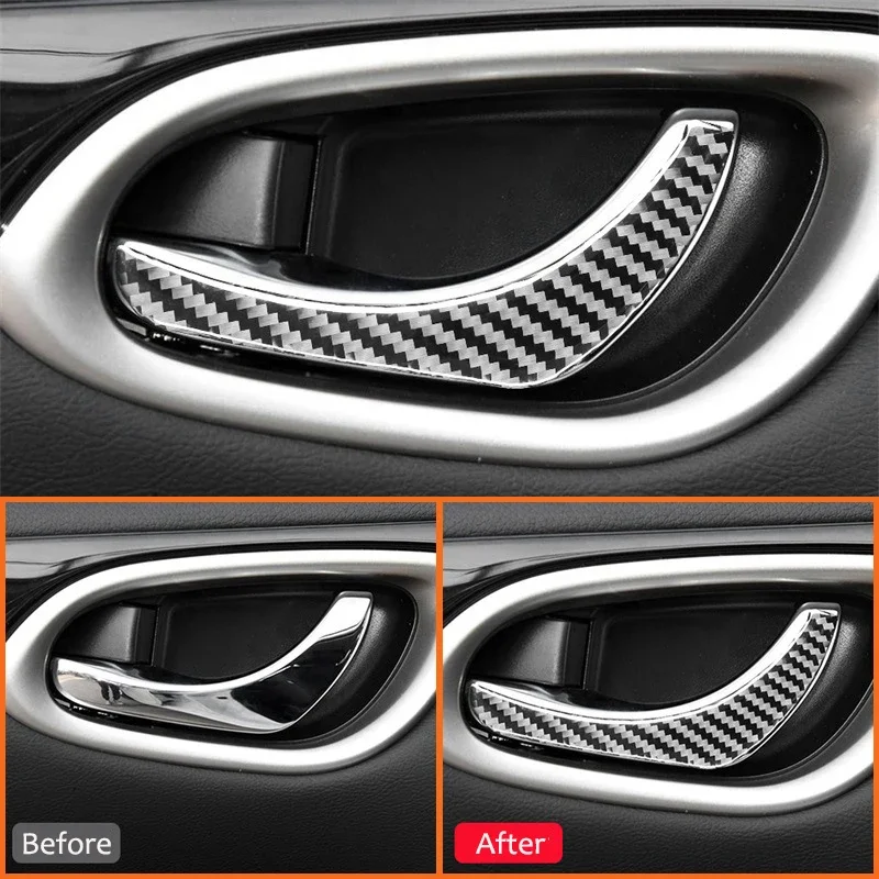 4PCS Carbon Fiber Car Door Inner Pull Handle Panel Frame Decoration Stickers For Nissan Sentra Sylphy 2016-2019 Accessories