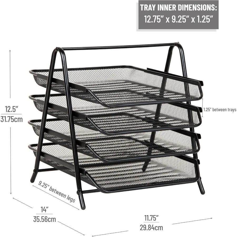 4-Tier Metal Mesh Desktop Organizer with Paper Tray for Office and Workspace File Storage 12L x 13.75W x 12.5H Black Efficient