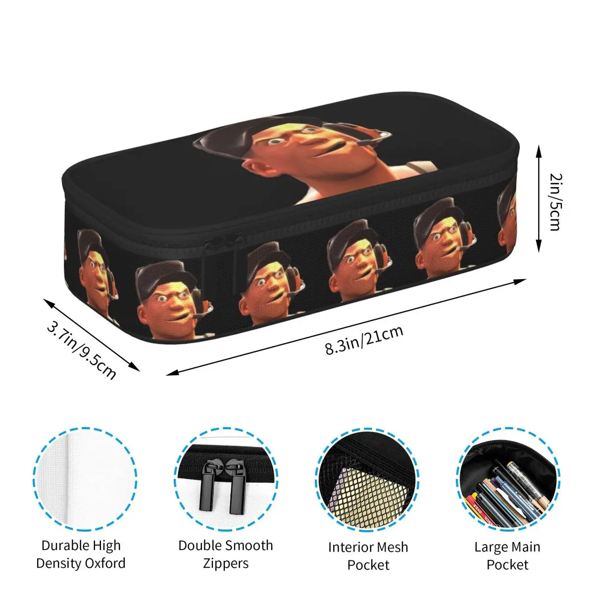 Team Fortress 2 TF2 Scout Gmod Face Funny Meme Pencil Case for Boys Girls Pen Box Pencil Bag Stationery Supplies Pen Holder Bag