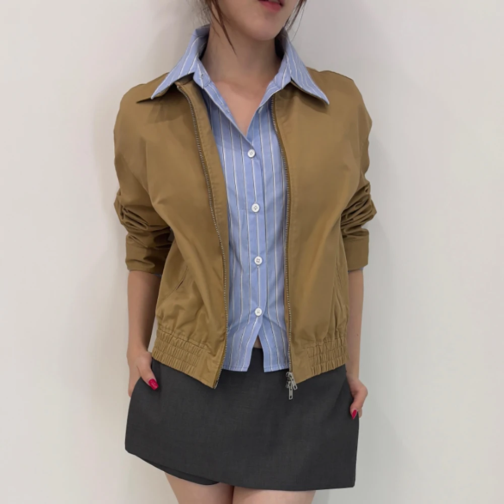 

Cotton Women's Jacket Y2K Two-Piece Style Patchwork Contrast Stripes Elegant Commuter Versatile Jacket Top 2025 Fall New Arrival
