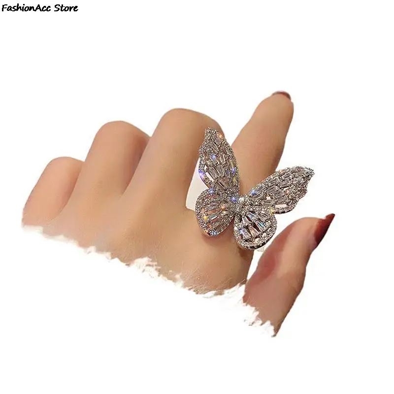 Zircon Butterfly Ring Gem Stone Opening Exaggerated Big Knuckle Rings for Women Charming Wedding Party Jewelry Gift image 5