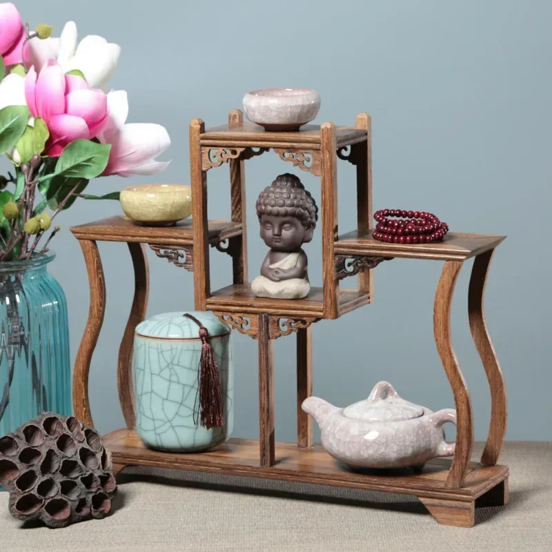 Chinese Classic Storage Shelves:High-Quality Solid Wood Flower Stand,  Room Decor Shelf, Traditional Style, Elegant Display