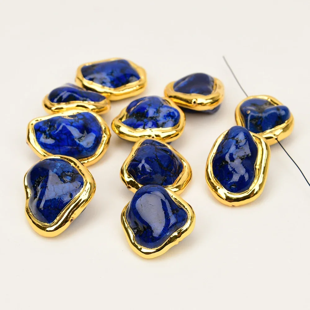 

5 Pcs Blue Turquoise Gold Plated Freeform Shape Beads Spacer For DIY