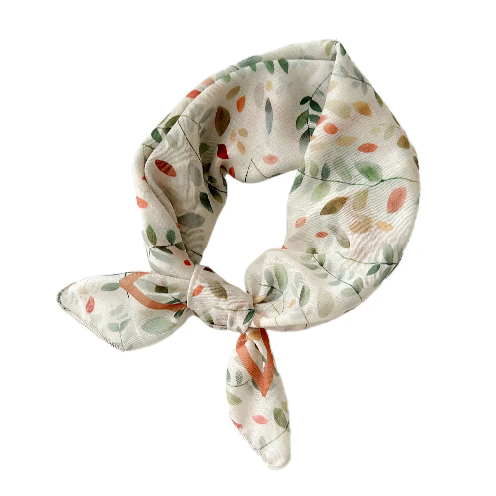 55cm Cotton Linen Square Scarf Women Spring Summer Print Bandanas Bag Hat Head Hair Shawl Wraps Accessories