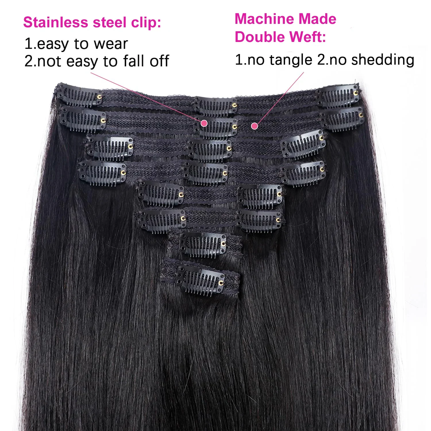 Clip In Hair Extensions 100 Real Human Hair Natural Straight Extensions 10-26 Inch Color #1B Black 120g/Set Remy Hair