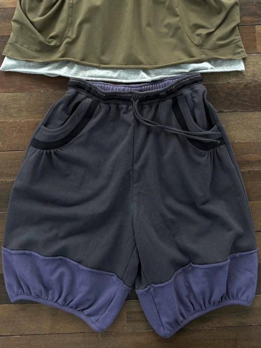 New Coysio Retro Patchwork Color Block Design Loose Lantern Pants Casual Five-Quarter Shorts Sweatpants Women's Knittedwear
