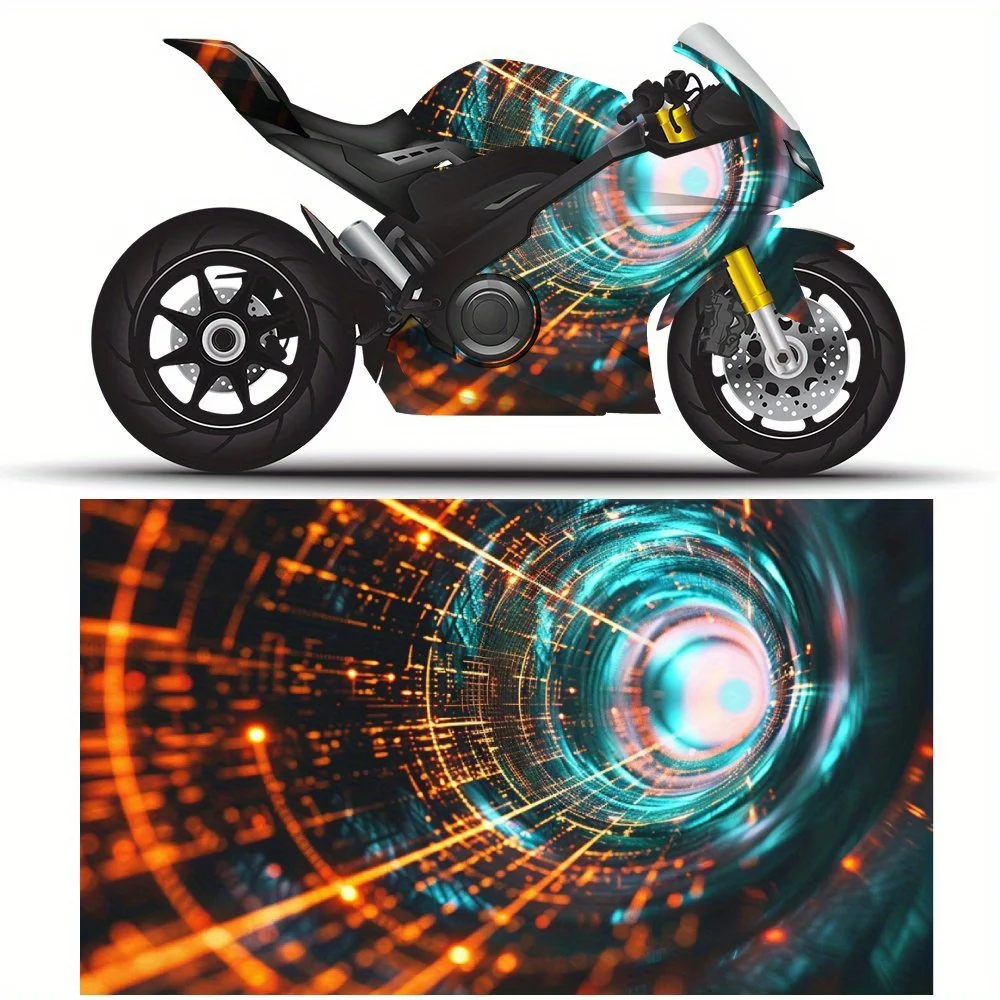 

2 PCS futuristic neon-lit tunnel pattern Motorcycle self-adhesive PVC sticker, motorcycle body film, suitable for most motorcyc