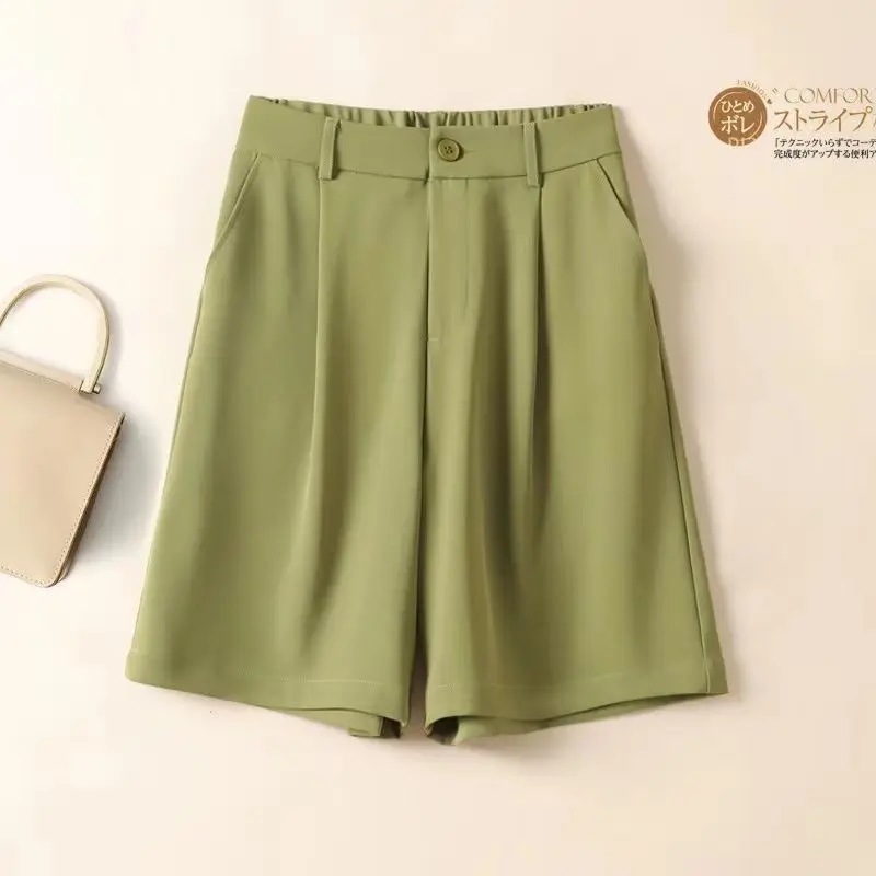 

Ice Silk Casual Suit Shorts for Women Summer New High-waisted Loose Chiffon Slim and Thin A-line Wide-leg Five-cent Mid-pants