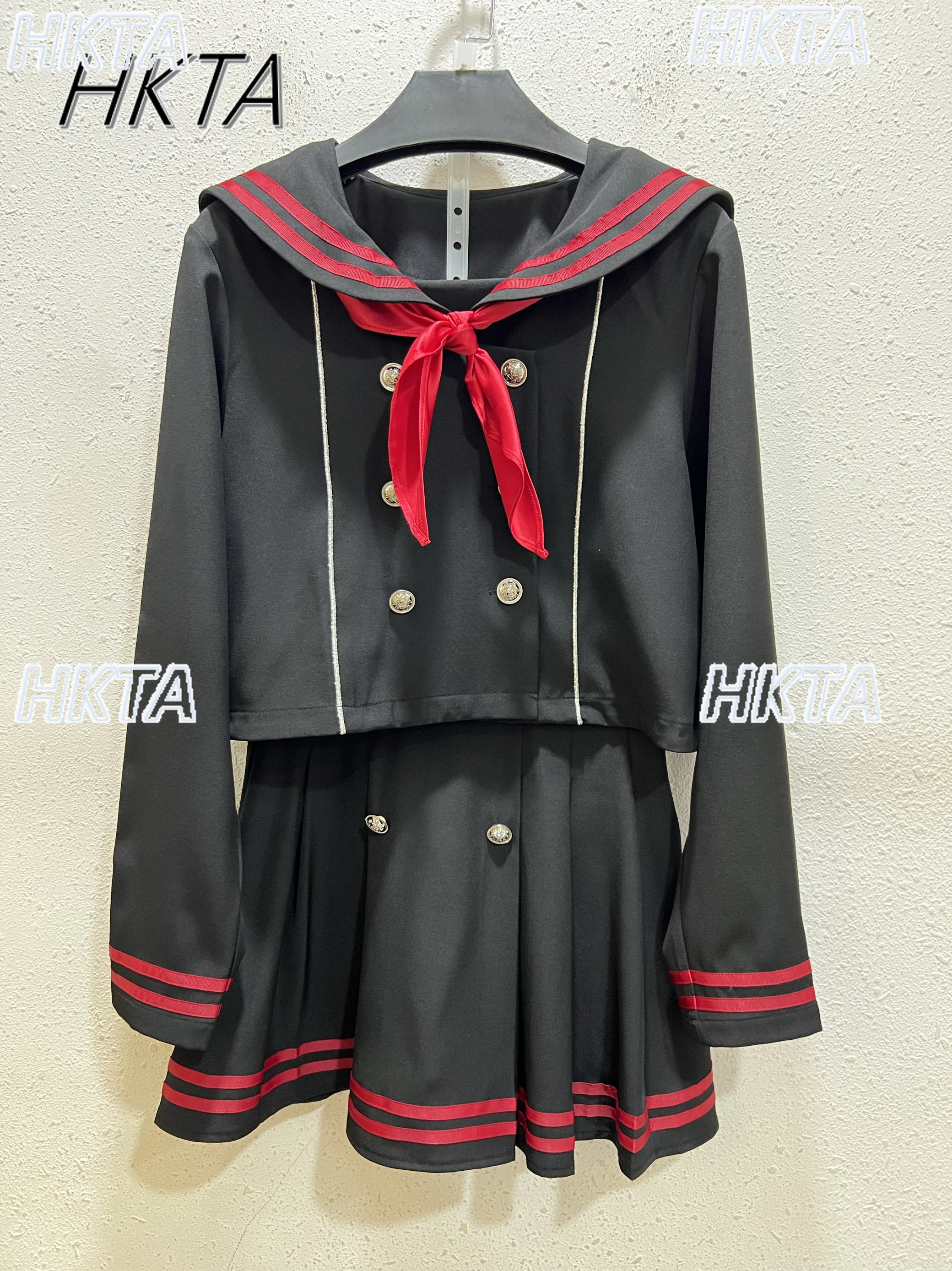 Japońska granatowa koszula z kołnierzykiem mundurek marynarski krótka spódniczka subkultura dwurzędowa kokarda koszula z długim rękawem krótka spódniczka 2-częściowy zestaw