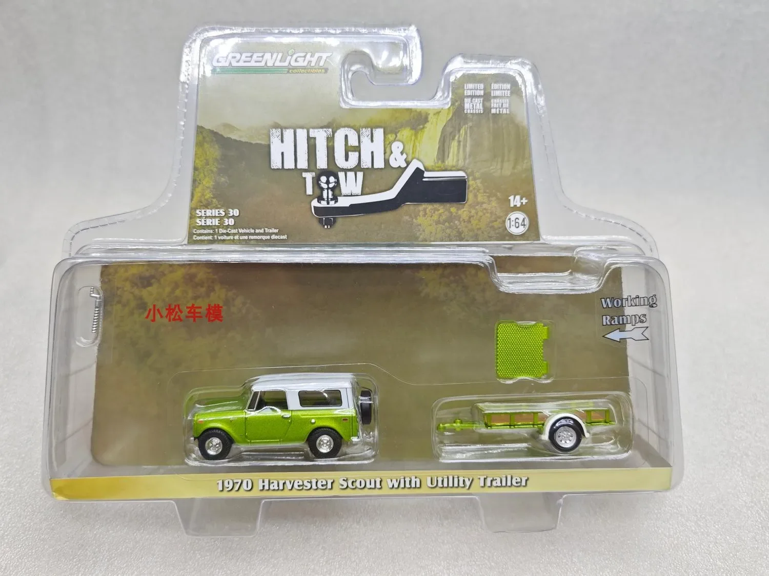 1:64 Hitch & Tow Series 30 1970 Harvester Scout With Utility Trailer Alloy Car Model Collectible Toy Gift Display Ornament W1178