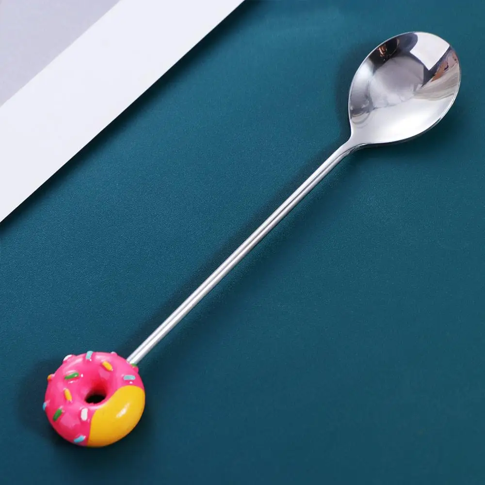 Cute Adorable Donut Spoon Stainless Steel Colorful Designs Coffee Spoons Multi-Functional Mini Salad Mixing Spoon Home Use