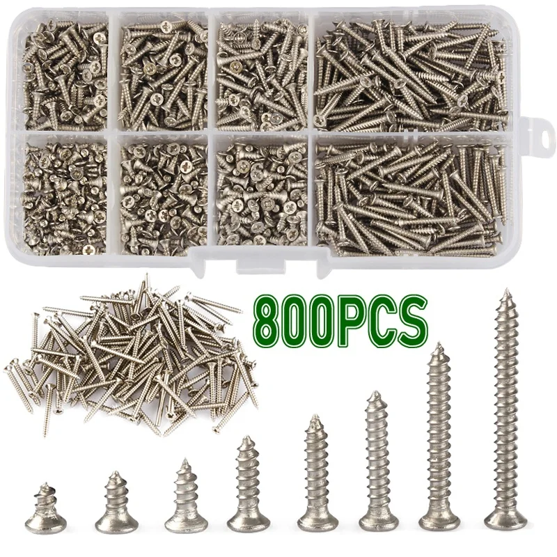 800pcs M2 304 Stainless Steel Ultrathin Cross Phillips Ultra Thin Low Flat Wafer Head Self Tapping Wood Screw