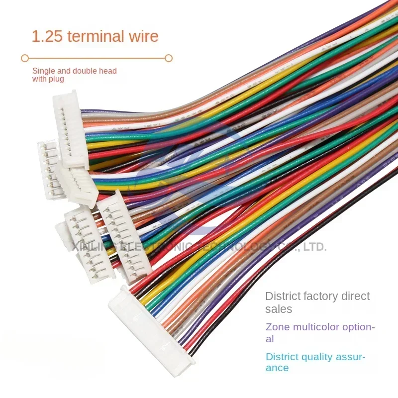 10pcs/lot 1.25mm terminal wire spacing 1.25mm 28awg single/double head color electronic wire connection wire 2P-12P