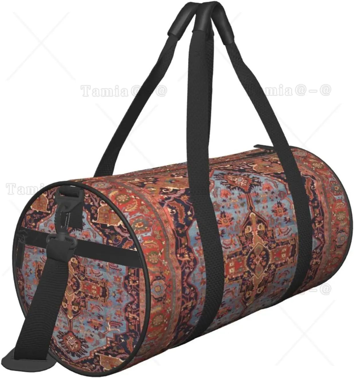 Sports Gym Bag Traditional Persian Isfahan Vintage Carpet Style Duffel Barrel Bag Backpack Lightweight Travel Cylinder Bags