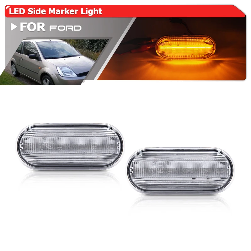 

Fits For Ford Fusion 02-12 Fiesta MK6 Focus MK2 C-Max Galaxy Amber Led Side Marker Lights Clear Lens