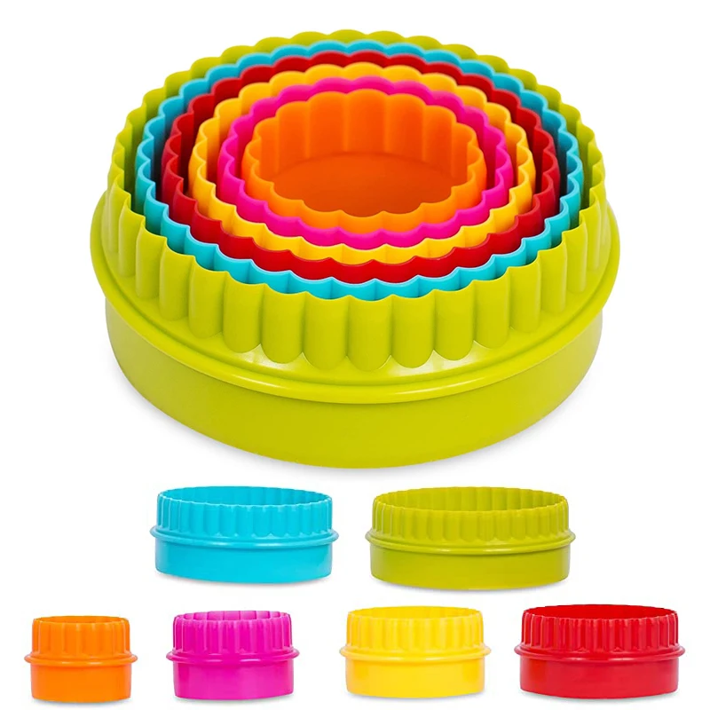 5-teiliges/6-teiliges Ausstecher-Formen-Set, barisiert, 2 Seiten, runde, gewellte Blumen, quadratische Keks-Teigformen, zum Selbermachen backen