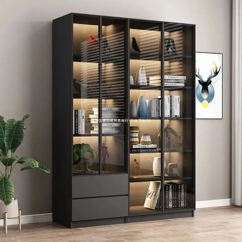 

Light luxury bookcase with glass door bookshelf floor-to-ceiling simple modern storage living room bookcase solid