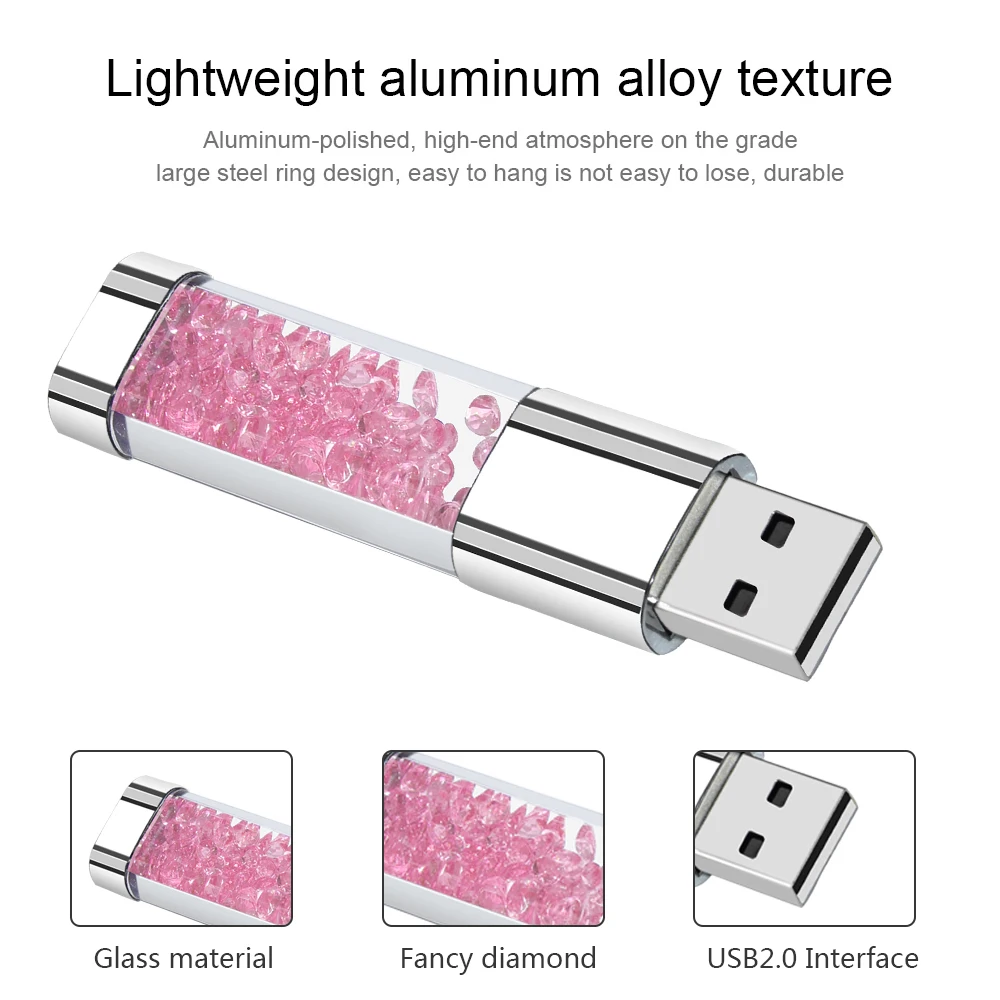 Crystal Diamond Usb Flash Drive 2.0 64GB Pendrive Cutomize Photo with LED light Stick Usb disk  Memoria Stick Exquisite gift