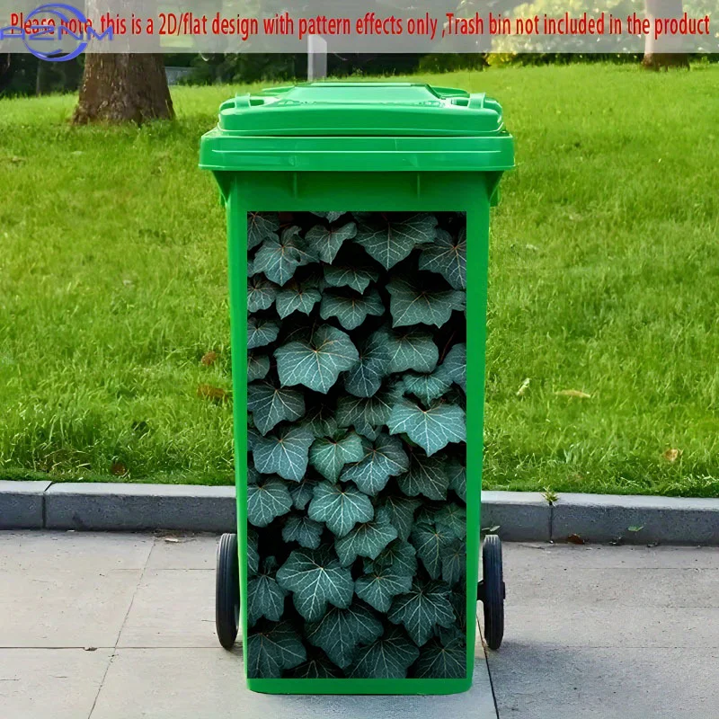 2D Flat Printing 1pc 2D Pattern Printed Kitchen Trash Can Sticker, , Lush Green Leaves Full of Vitality Theme Kitchen Home Dec
