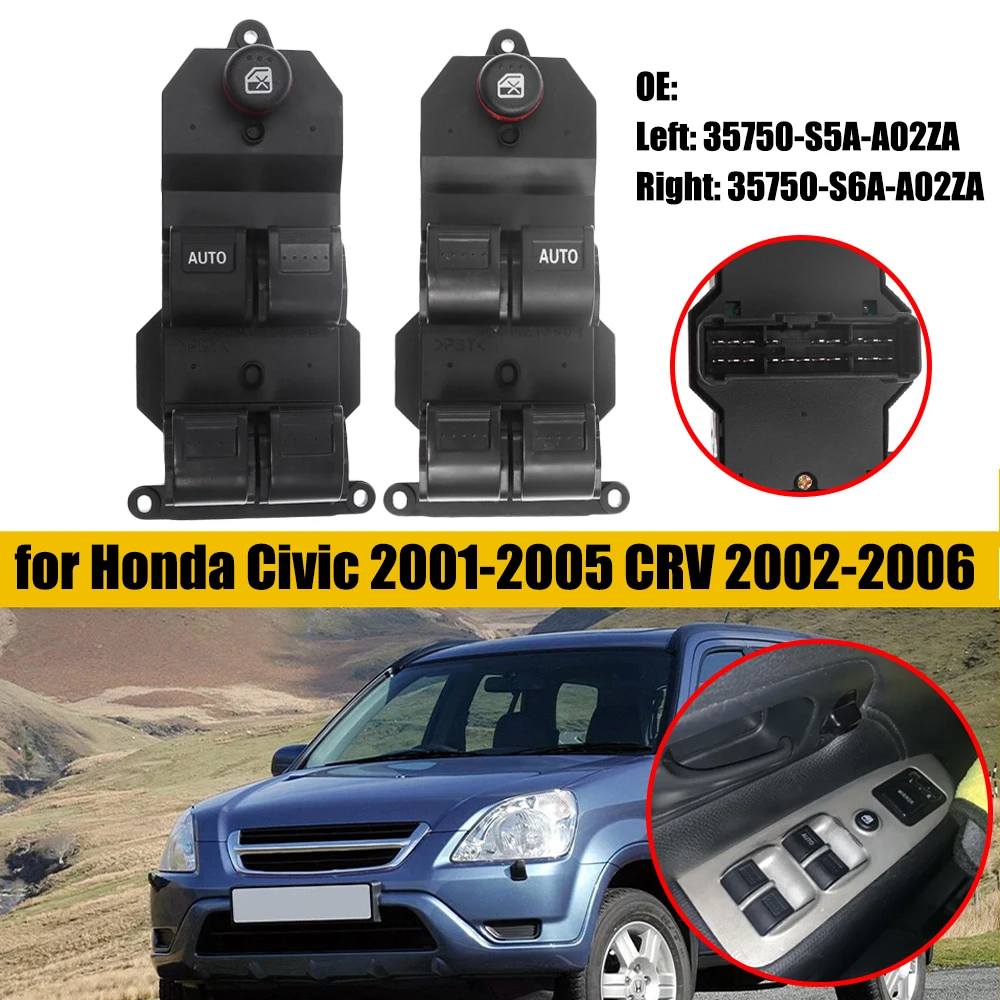 35750-S5A-A02ZA 35750-S6A-A02Z Front Left Right Driver Side Window Master Control Switch for Honda Civic 2001-2005 CRV 2002-2006