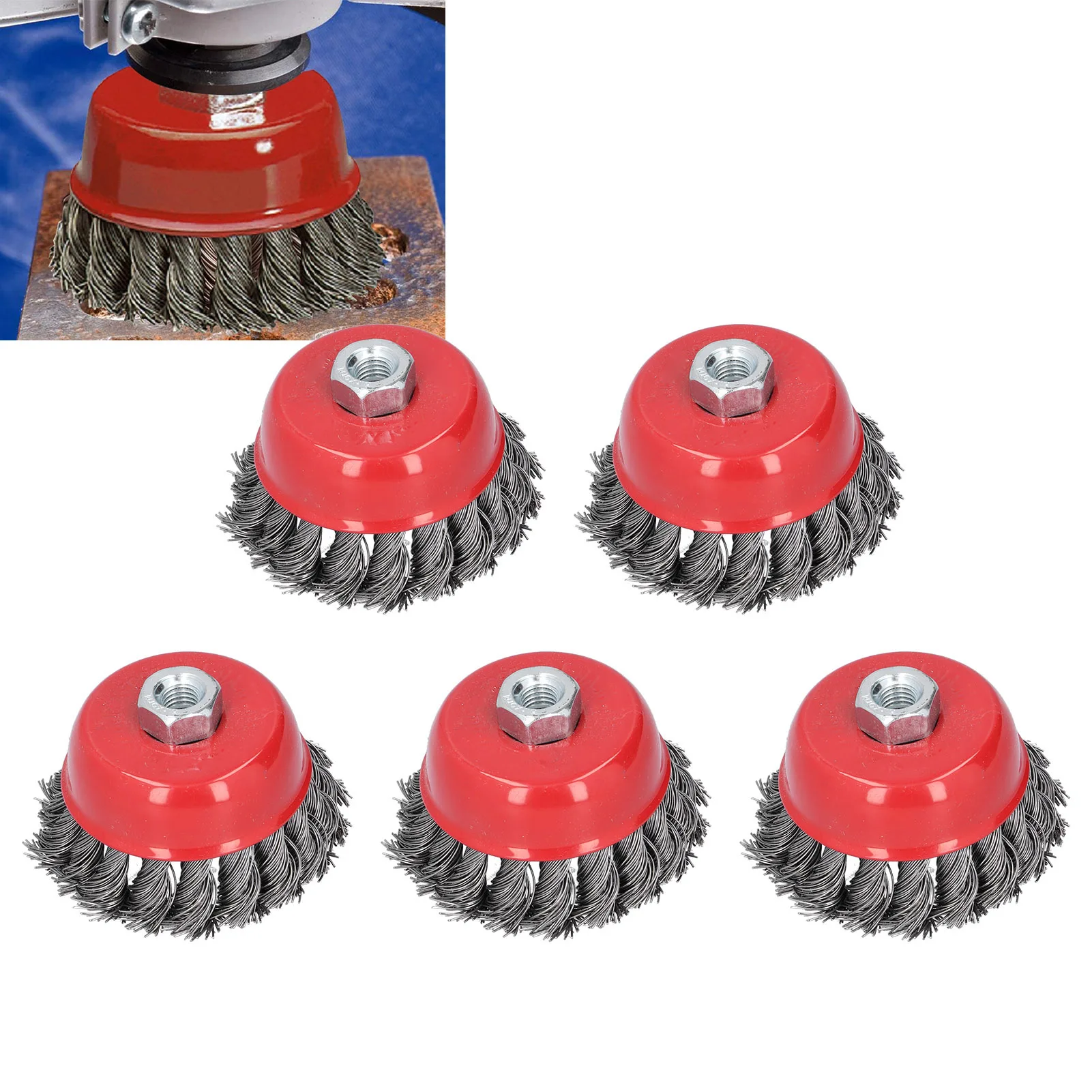 5Pcs Wire Wheel Rust Removal Steel Twisted Cup Brush Polishing Cleaning Accessories M10 Thread Wire Cup Brush Twisted Wire Wheel
