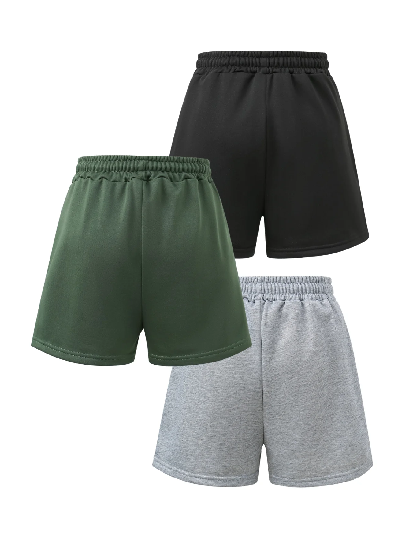 Conjunto de 3 shorts esportivos casuais femininos padrão com estampa de bolso e corda, calças esportivas casuais para corrida