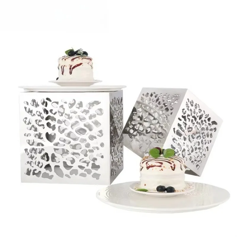 Verdison Restaurant Hotel Supplies Hollow Elegant Silver Stainless Steel Dessert Cupcake Stand Tea Party Decoration Set