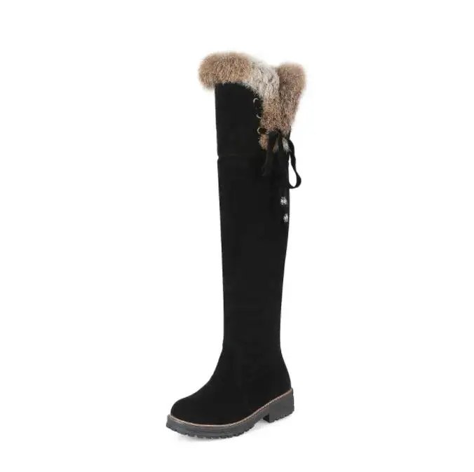 New Warm Snow Boots Women Sexy Winter Shoes Over Knee High Boot Ladies Fashion Low Heels Warm Fur Plush Long Boots Large size