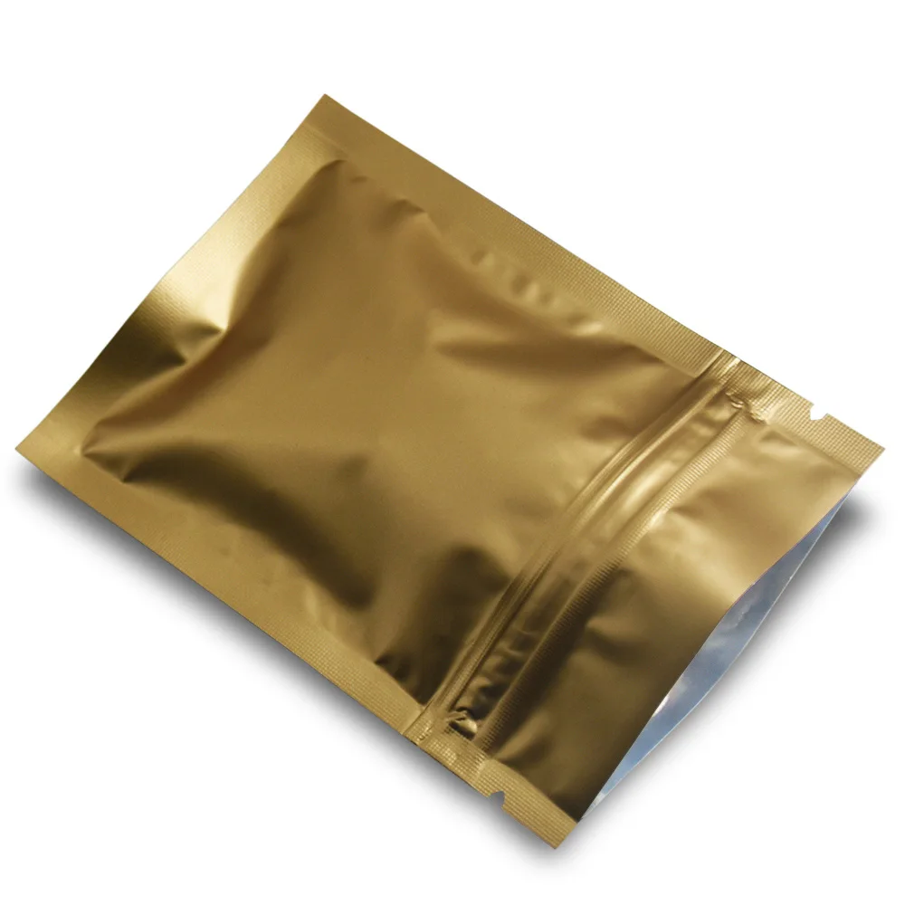 

100pcs Retail Matte Gold Ziplock Aluminum Foil Packaging Pouches Self Sealing Zipper Packaging Bag