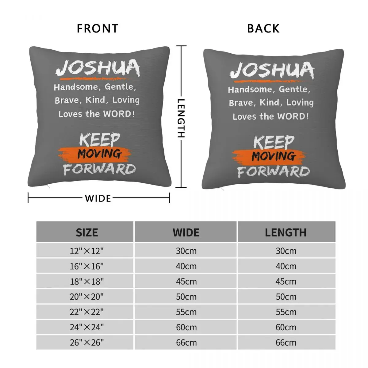 Joshua Keep Moving Forward Square Pillowcase Polyester Linen Velvet Printed Zip Decorative Home Cushion Cover