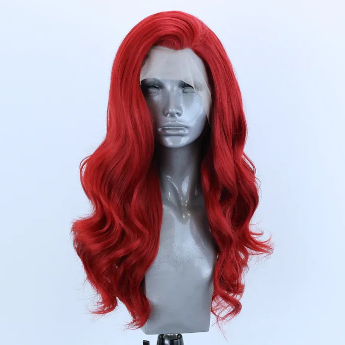 Bright Red Long Mix Glueless Lace Front Wigs For Women Body Wave Wig Hairline With Baby Hair Heat Resistant Party Lace Wig